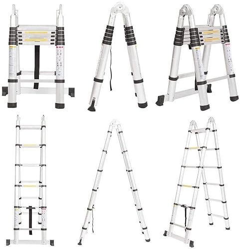 Hochleistungs-Aluminium-Teleskop-Klappleiter Loft-Klappleiter A Rahmen 3,8 m / 1,9 m + 1,9 m 12-stufig versenkbare, ausziehbare Verlängerungs-Mehrzweck-Aluminiumleitern mit Einer Kapazität von 150 kg von Lucn