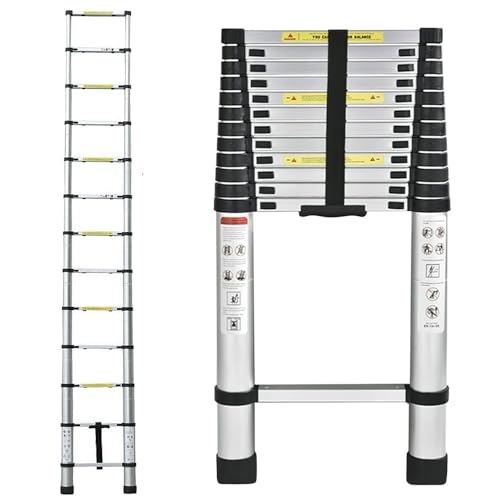 Klappbare Trittleiter, Teleskopleiter, Teleskopleiter, zusammenklappbar, aus Aluminium, Tragkraft 150 kg (4,4 m) von Lucn