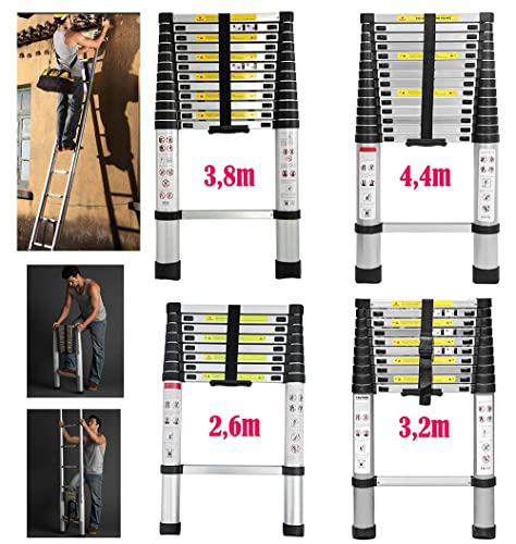 Klappbare Trittleiter, Teleskopleiter, Teleskopleiter, zusammenklappbar, aus Aluminium, maximale Belastung 150 kg (3,2 m) von Lucn