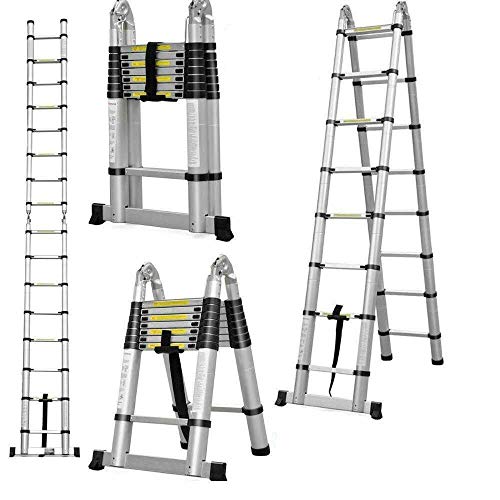 Klappbare Trittleiter, Teleskopleiter, Teleskopleiter, zusammenklappbar, aus Aluminium, maximale Traglast 150 kg (5 m + 2,5 m) von Lucn