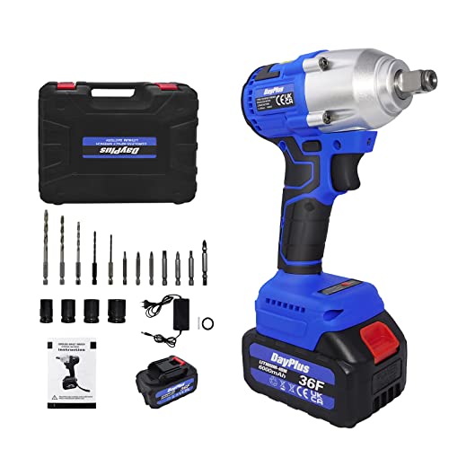 Lucn 21V Schlagschrauber elektrischer schnurloser 1/2 Zoll Fahrer-Werkzeugkoffer für Auto Reifen Rad, 420Nm, 3200RMP, 1 x 6.0Ah Batterie, 4 Sockel und 12 Bohrer von Lucn