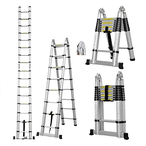 Teleskop-Loftleiter 5M ausziehbare zusammenklappbare Klappstufenleitern Befestigungsschraube 16,5-Fuß-Mehrzweck-Aluminium-Verlängerungsleitern in A-Form (2,5 m + 2,5 m) von Lucn