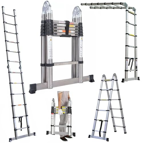 Teleskopleiter Ausziehbare Schritt-Leiter Faltende Mehrzweck-Verlängerungsleitern Tragbare A-Rahmen-Leiter Stärker als Aluminiumleiter 3.8m/12.5ft (6.2FT+6.2FT) von Lucn