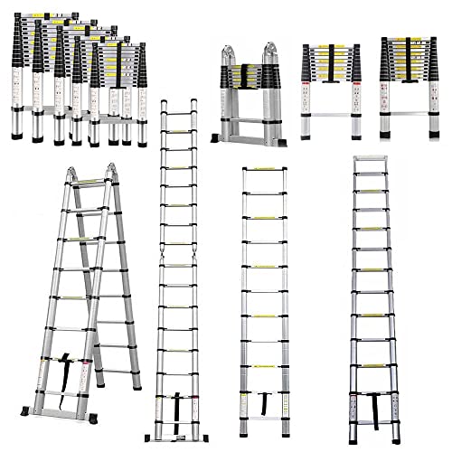 Teleskopleiter aus Aluminium, ausziehbare Teleskopleiter, Teleskopleiter, Klappleiter, Loft Ladder, zertifiziert nach EN131, Widerstand bis 150 kg, 5 m (2,5 m + 2,5 m) von Lucn