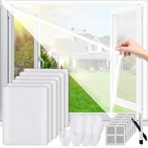 6 Stück Fliegengitter Fenster, 1.3m x 1.5m Moskitonetze für Fenster mit 7 Rollen Selbstklebend und 6 Flicken, Zuschneidbar Fliegennetz Fenster Ohne Bohren Selbstklebend Schwarz Insektenschutz Fenster von Lucomb
