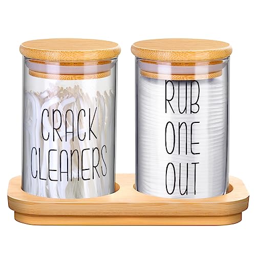 Lustiger Qtip Halter aus Glas, Apothekergläser, Badezimmerbehälter mit Tablett, Baumwolle, runder Halter und Zahnseide-Picker, Badezimmer-Aufbewahrung, Qtip-Halter, Badezimmer-Set für Bauernhaus, von Lucomb