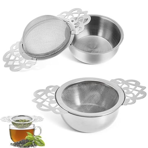 2 kleine feinmaschige Teesiebe mit Schüssel, Edelstahl-Tee-Ei, silberfarbene Teesiebe für losen Tee, einzelne Tasse (2 silberfarben) von Lucxhcky