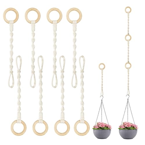 Lucxhcky 8 Stück anschließbare Makramee-Pflanzenaufhänger, hängende Pflanzenverlängerung mit Holzring, Makramee-Pflanzenhalter, Boho-Pflanzenaufhänger, Pflanzenhängeseil (8) von Lucxhcky