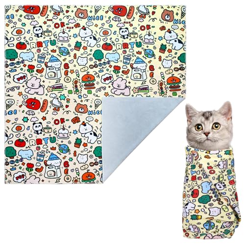 Lucxhcky Patchwork-Katzenpflege-Wickeltuch, 70 x 70 cm, große Katzen-Wickeltuch, verstellbare Katzen-Rückhaltetasche bis 9 kg, Katzentasche für Nageltrimmen, Katzenpflegezubehör von Lucxhcky