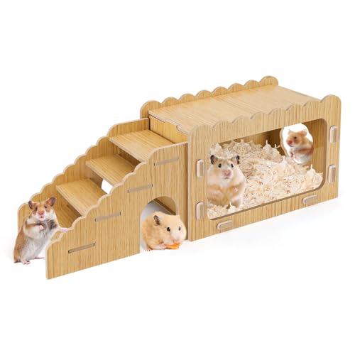 Multi Chamber Hamster Versteck Rubor Hamster Grabbox Der Hamster versteckt und spielt, Transparente Holzkiste zur einfachen Beobachtung von Hamstern, Hamsterversteck (Beige) von Lucxhcky