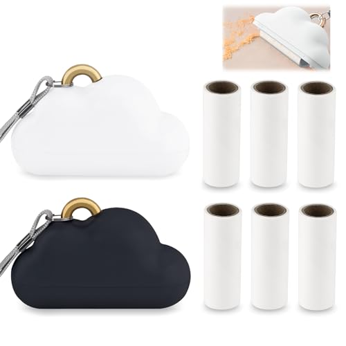 Tragbare Fusselrolle mit Handschlaufe, wiederverwendbare Mini-Fusselrollen mit 6 Nachfüllungen, Fusselentferner für Kleidertasche, 2 Stück (schwarz + weiß) von Lucxhcky