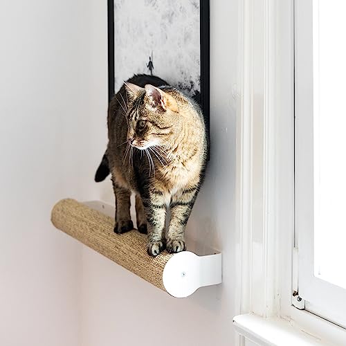 LucyBalu® CATWALK Katzen Kratzstamm für die Wand | Kratzbaum zur Wandmontage | Katzen Kletterwand Kratzmöbel | Kratzsäule für Katzen aus Sisal | Wandkratzbaum | Naturkratzbaum | Sisalstamm | Weiß/Sand von LucyBalu