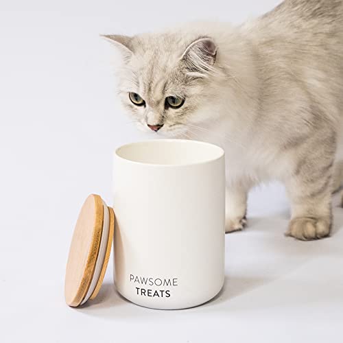 LucyBalu® Luftdichte Katzenfutter Aufbewahrungsbox | Tierfutterbehälter für Katzen | Katzenfutter Dose | Trockenfutter Aufbewahrungsdose mit Deckel | Katzen Leckerli Dose | Katzen Futterbox | Weiß von LucyBalu