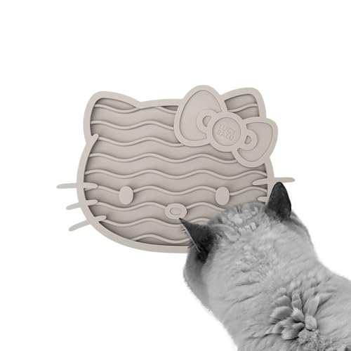 LucyBalu X Hello Kitty ZENCAT Schleckmatte für Katzen | Katzen Leckmatte | Slow Feeder für Katzen | Katzen Schleckmatte aus lebensmittelechtem Silikon | Silikonmatte zum Schlecken für Katzen | Taupe von LucyBalu
