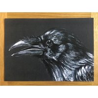 Karrion Krähe Portrait | Nach Links Gerichtet A4 Kunstdruck von LucyCrowCreations