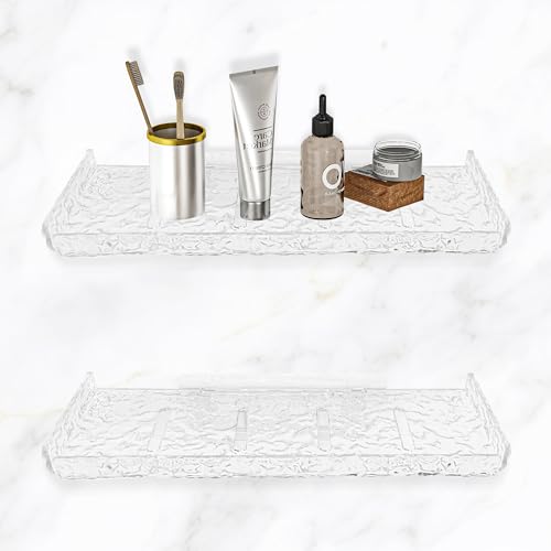 Duschablage Ohne Bohren 2 Stück Transparentes Kunststoff Bad Regal Wasserwelliges Selbstklebend Badezimmerregale Wand Montiert Duschkörbe Badezimmer Duschregal für Shampoo Conditioner Halter von LucyStudio