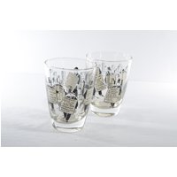 "2Er Set Libbey Vintage Mcm Cocktailgläser Skyline Männer Sandwichbretter Rezepte 120 Ml Schwarz-Weiße Grafik 3, 5 "Große Schnapsgläser." von LucysMidCentury