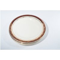 4Er Set Alfred Meakin Kingsdale Ironstone Dessert Teller 6 3/4 Zoll Goldplatte Vintage 18Kt Gold Maroon Creme von LucysMidCentury