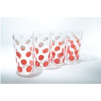 4Er Set Dominion Vintage Mid-Century Rot Gepunktet Ombre Weiß Trinkglas 5 cm Groß Retro Becher Glas von LucysMidCentury