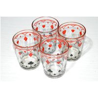 4Er Set Senfglas Vintage Spielkartenglas Retro Glas Sammelglas Schwartz Sammlerglas Becher Made in Usa von LucysMidCentury