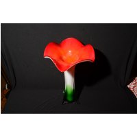 Hohe Glasvase Calla Lilie Jack Schweres Glas Gerüschten Rand Blumenstrauß Vase Vintage Kunst Blumenform von LucysMidCentury