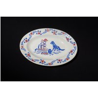 Kind Oval Tellerchen 14 cm Frau Roter Hut Hund Rot Blau M6 Rote Rosen Vintage Handbemalt H Kind Oval Tellerchen 14 cm Frau Roter Hut Hund Rot Blau M6 Rote Rosen Vintage Handbemalt H von LucysMidCentury