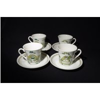 Norwegen Figgjo Green Market 4Er Set Teetasse Mit Untertasse Flach Vintage Midcentury Turi Gramstad 1960Er Jahre Tasse Becher Kaffeetasse Mann Frau von LucysMidCentury