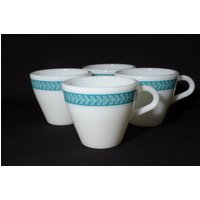 Pyrex 4Er Set Turquoise Laurel Blatt Becher Vintage Pyrex 1960S Küche Teetasse Autumn Bands Kaffeetasse Dekor Corning Usa von LucysMidCentury