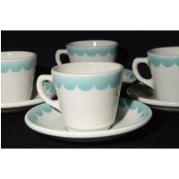 Set Von 4 Grindley Hercules Verglaste Türkis Blaue Welle Teetasse Mit Untertassenset England Keramik von LucysMidCentury