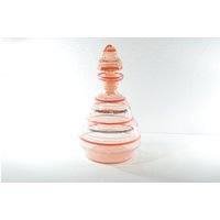 Vintage Karaffe Mit Weißen Und Orange Roten Ringen Bändern Stopper Design Barware Vatertagsgeschenk Schnaps Likör von LucysMidCentury