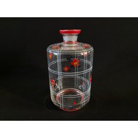 Vintage Karaffe Rote Blume Klar Weiß Tartan Vatertag Geschenk Mcm Mitte Des Jahrhunderts Roter Streifen von LucysMidCentury