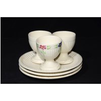 Wedgwood Edme 2Er Set Eierbecher Unterteller 5 Zoll Creme England Vintage Rib 1930Er Jahre Usa Patent 61238 Ersatz Ostern von LucysMidCentury