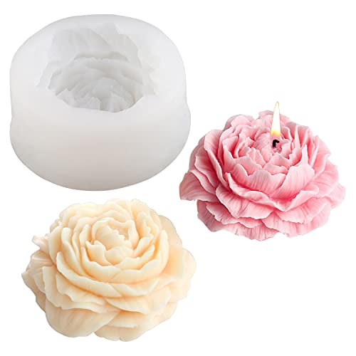 Kerzenform Silikon, Pfingstrose Blume Kerzenformen 3D DIY Silikonform Kerzen Gießen Formen, Lebensmittelqualität Kerzenform für Sojawachs, Bienenwachs - Kerzen Selber Machen von Lucywey