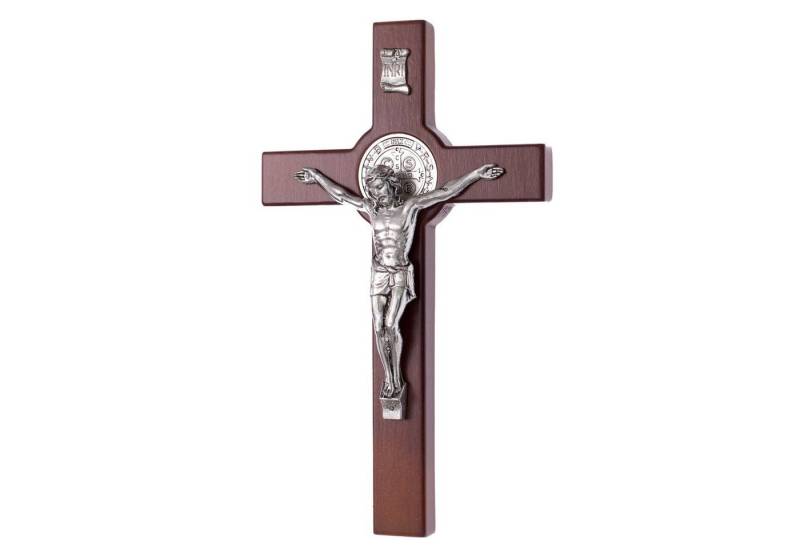 Luda Studio Wanddekoobjekt, Hölzernes Hängekreuz des Hl. Benedikt mit Christus von Luda Studio