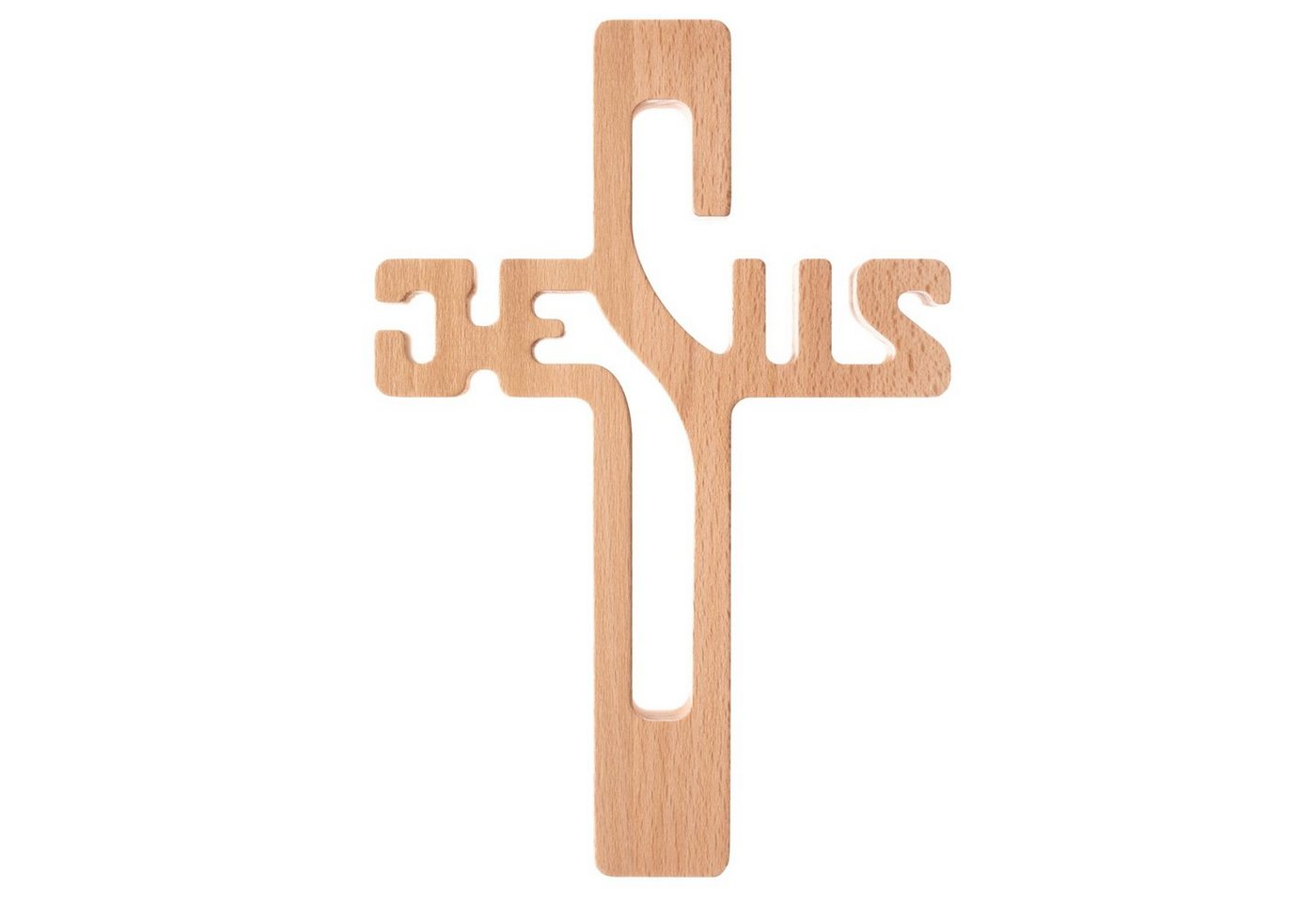 Luda Studio Wanddekoobjekt, Hölzernes hängendes Kreuz 30 cm Aufschrift JESUS von Luda Studio