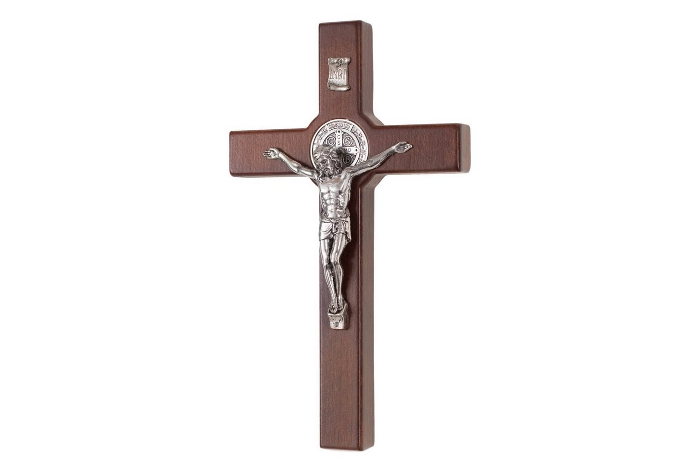 Luda Studio Wanddekoobjekt (1 St), Hölzernes Hängekreuz des Hl. Benedikt mit Christus von Luda Studio