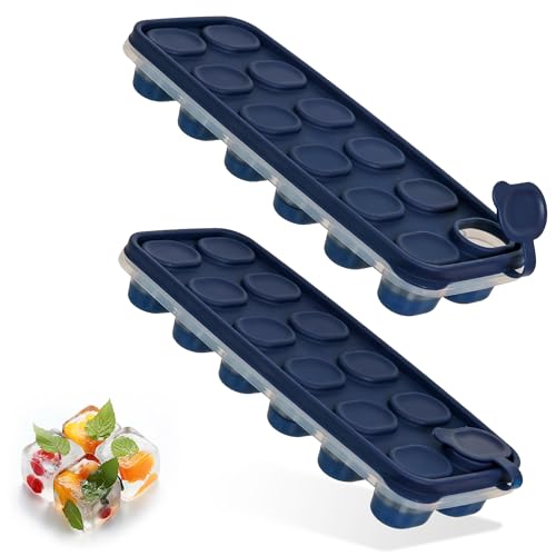 Ludvics Eiswürfelform mit Deckel | 2er Pack | Silikonboden | LFGB-Zertifiziert & BPA-Frei | Ideal für Babybrei, Shots und Cocktails | stapelbar | gesunde & frische Eiswürfel (Blau) von Ludvics