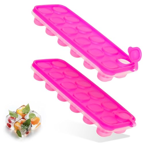 Ludvics Eiswürfelform mit Deckel | 2er Pack | Silikonboden | LFGB-Zertifiziert & BPA-Frei | Ideal für Babybrei, Shots und Cocktails | stapelbar | gesunde & frische Eiswürfel (Pink) von Ludvics