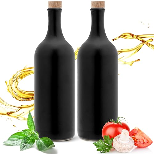 Essig & Öl Steinzeug - Flasche mit Ausgießer, 2er Geschenkeset für Feinschmecker Handgefertigt und Einzigartig im Design Made in Germany Authentisch chic und zeitlos (2x 750ml, schwarz) von Ludwig- Feuerfest