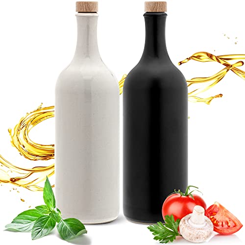 Essig & Öl Steinzeug - Flasche mit Ausgießer, 2er Geschenkeset für Feinschmecker Handgefertigt und Einzigartig im Design Made in Germany Authentisch chic und zeitlos (2x 750ml. schwarz/ weiß) von Ludwig- Feuerfest