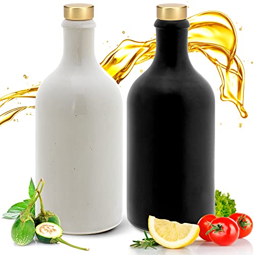 Feinschmecker Essig & Öl – Flaschen mit Ausgießer, Handgefertigtes Geschenkeset Made in Germany. Einzigartig, zeitlos und chic. Ausgießer in Deluxe- Gold (1x 500ml schwarz + 1x 500ml weiß) von Ludwig- Feuerfest