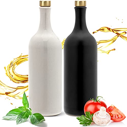 Ludwig- Feuerfest Feinschmecker Essig & Öl – Flaschen mit Ausgießer, Handgefertigtes Geschenkeset Made in Germany. Einzigartig, zeitlos und chic. Ausgießer in Deluxe- Gold (2x 750ml weiß/schwarz) von Ludwig- Feuerfest