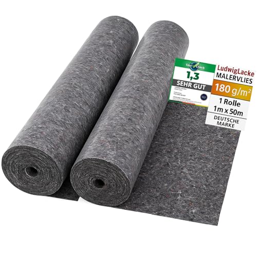 Ludwig Lacke® Malervlies [1 x 50 m] 2X Rollen – Abdeckvlies & Abdeckfolie für Malerarbeiten – rutschfest & saugstark – Bodenabdeckung für Renovierung, Umzug - Malerrolle von LudwigLacke