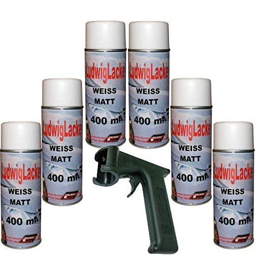 LudwigLacke Lackspray Weiss matt 6 x 400 ml Plus Haltegriff von LudwigLacke