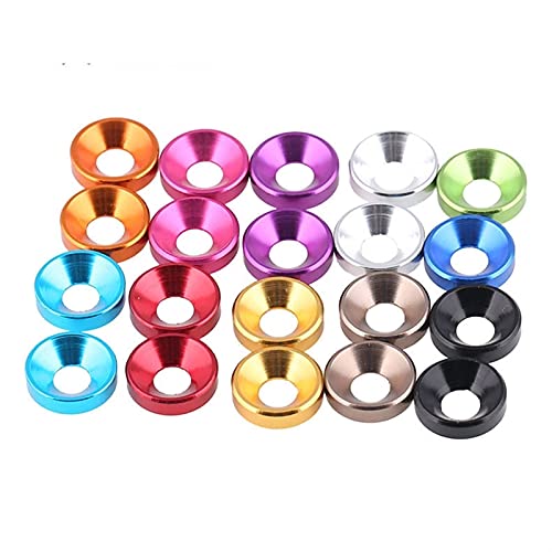 Lueao Cqinju-Flache Unterlegscheiben M2 M3 M4 M5 M6 Aluminium-Bunte eloxierte Senkkopf-Kopf-Bolzenscheiben-Dichtung, 10-20pcs, langlebige Haltbarkeit von Lueao