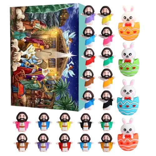 Lueear Weihnachtskalender Countdown | 24 Tage Kalender Ornament | Jesus Figur Schreibtisch Ornament Dekoration für Ostern Thanksgiving Halloween Valentinstag von Lueear