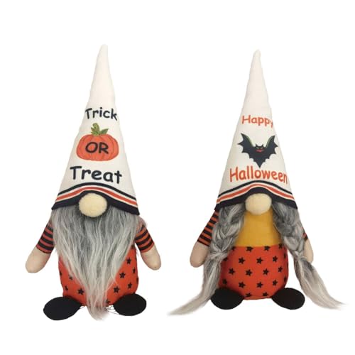 Luejnbogty 2 Stück Halloween-Dekoration, Zwerge, wie angegeben, Stoff, Gnome, handgefertigt, Dekoration aus Plüsch mit Fledermaus, Kürbis, Tischdekoration von Luejnbogty