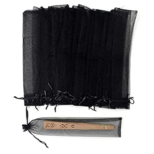 Luejnbogty 50 Stück Organza für Handventilator, schwarz, 5,4 x 25,4 cm, Beutel mit Kordelzug, Halloween, transparent, Geschenke für Faltventilator von Luejnbogty