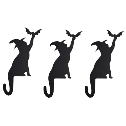 Luejnbogty Hexenkatzen mit Fledermausflügel-Türaufsatz, Schwarze Katzen-Dekoration, Hexenkatzen-Halloween-Türeckendekoration, Katzen-Türsitter, Langlebig, 22 X 13 X 0,5 cm von Luejnbogty