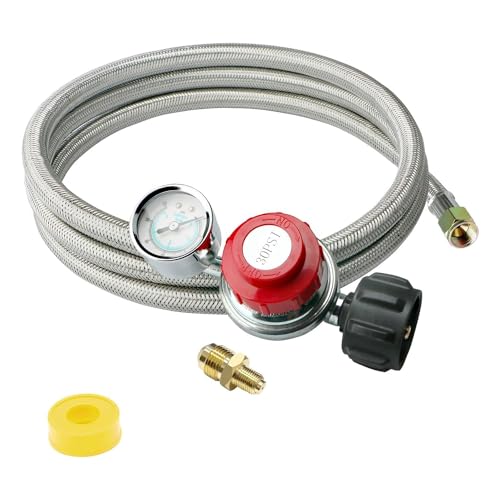 Luejnbogty Propan-Regler, verstellbar, 5 Fuß, 0 – 30 PSI mit Gasdurchflussanzeige, mit Anzeige 3/8 Flare x 1/8 MNPT für einfache Installation von Luejnbogty